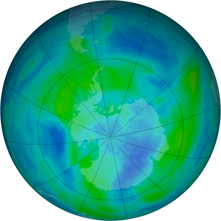 Antarctic ozone map for 20 March 1991